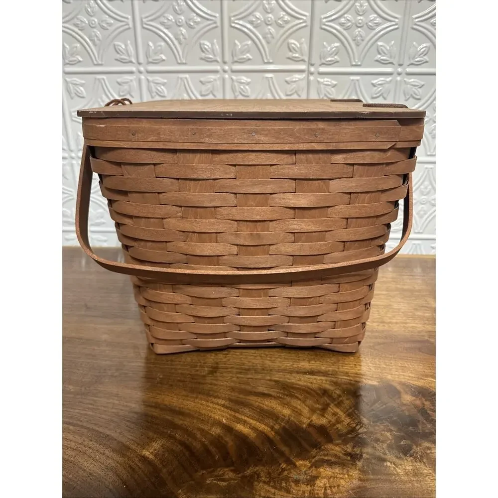Longaberger Large Picnic Basket w/Liner, Riser Swing Lid & 2Handles Handmade US